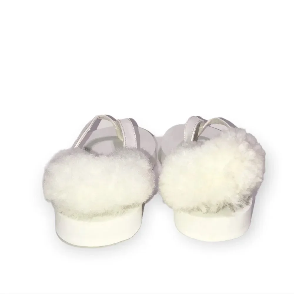 UGG Laalaa White Patent Leather & Removable Shearling Slingback Thong Sandals 4